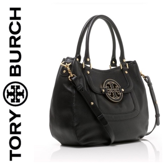 TORY BURCH BLACK PEBBLE LEATHER HOBO BAG - Picture 3 of 17